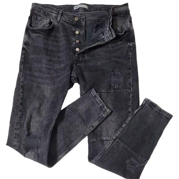 Zara Button Fly Skinny Jeans Size 36 Distressed Pants Blogger's Favorite Womens - Picture 1 of 11